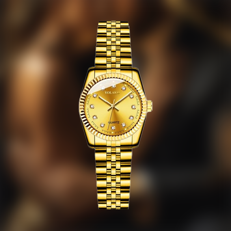 Glamora Diamond Timepiece: The Aurum Mesh Gold Ladies' Quartz Watch